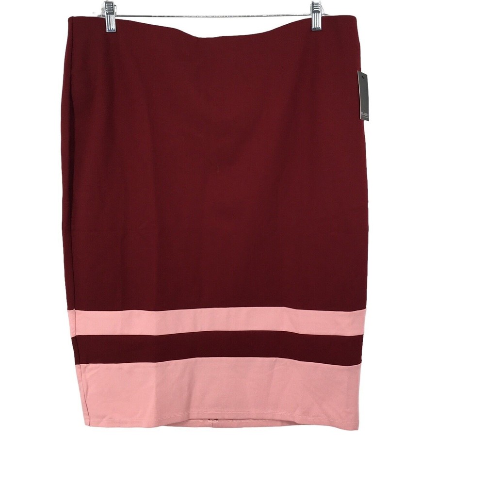 New Eloquii Colorblock Column Ponte Knit Pencil Skirt Burgundy Blush Size 22